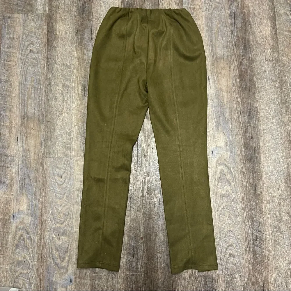 Avec Les Filles Pants Womens Medium Green Faux Suede Elastic Waist Front Slit - Picture 8 of 8